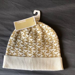 NWT Michael Kors gold and cream beanie